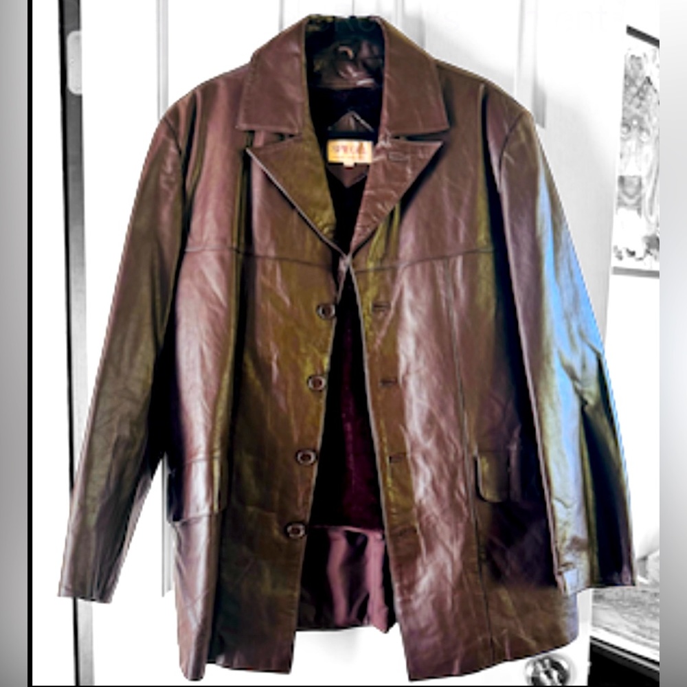 Men Spiegel Brown Leather Coat with Removable Liner